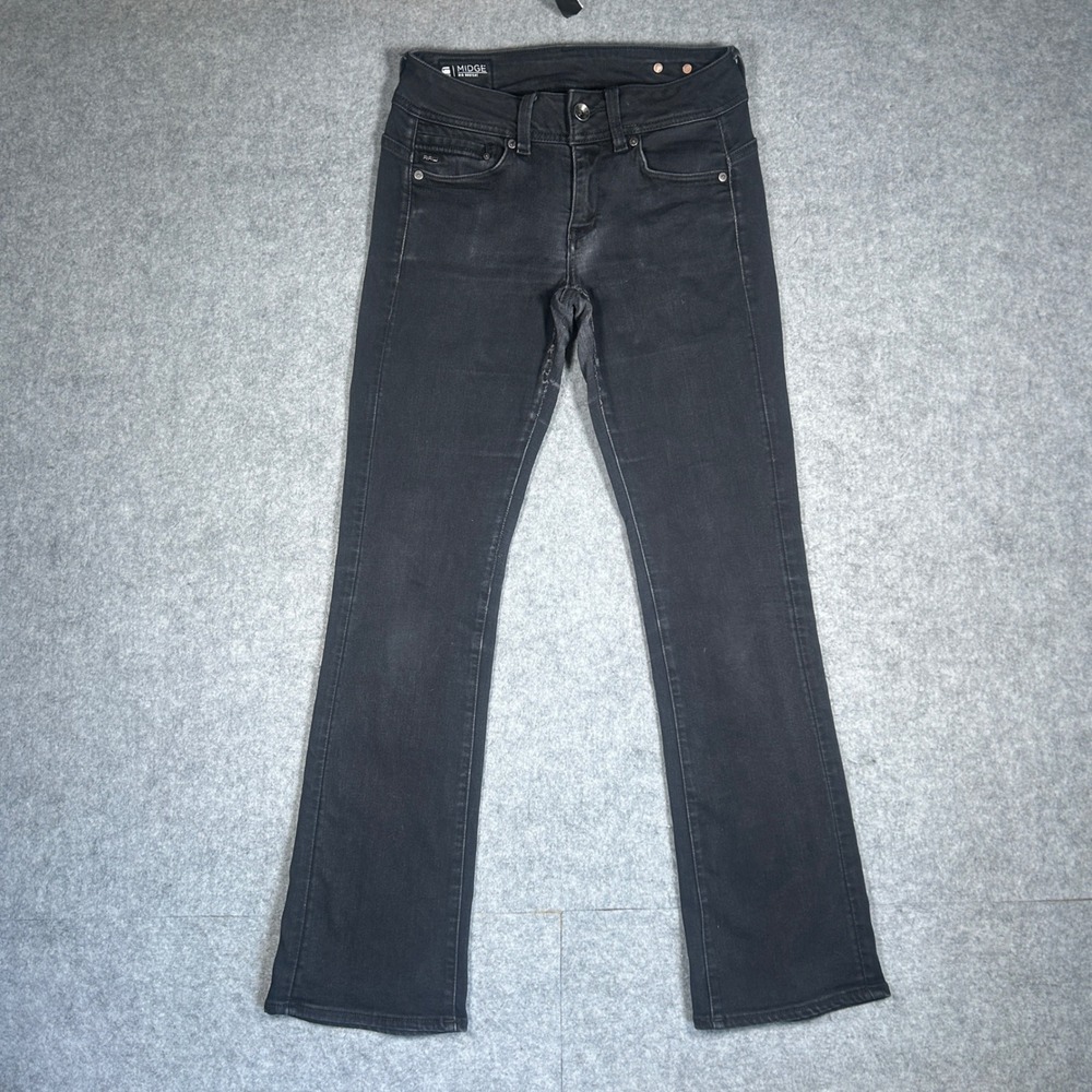 G Star Raw Denim Jeans Womens 28x32 Black Midge Mid Bootcut Stretch Y2K